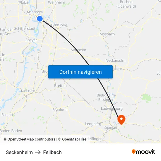 Seckenheim to Fellbach map