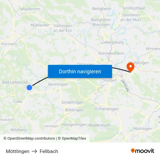 Möttlingen to Fellbach map