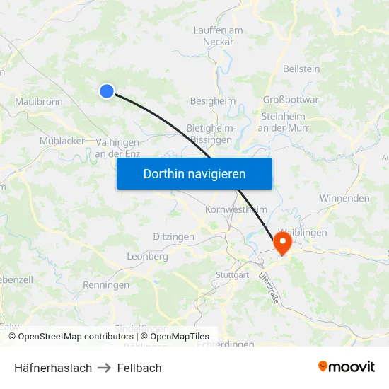 Häfnerhaslach to Fellbach map
