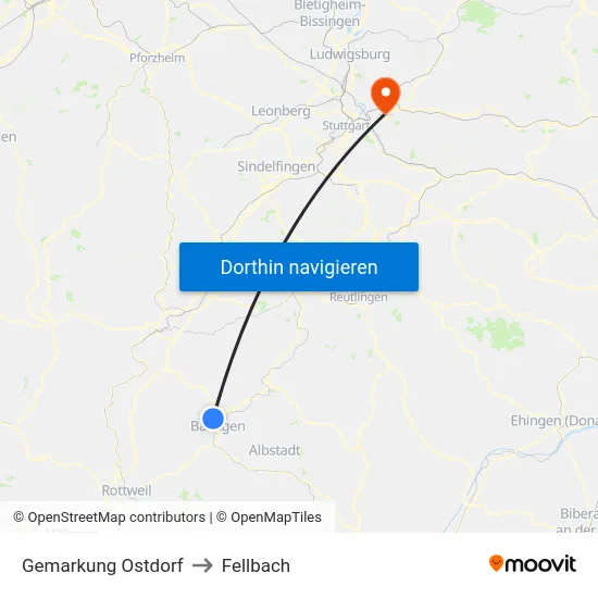 Gemarkung Ostdorf to Fellbach map