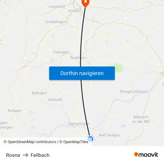 Rosna to Fellbach map