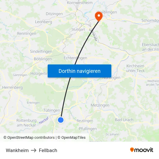 Wankheim to Fellbach map