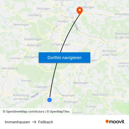 Immenhausen to Fellbach map