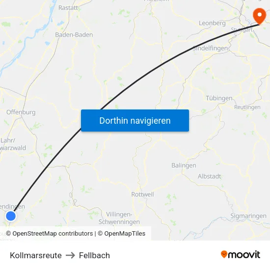 Kollmarsreute to Fellbach map