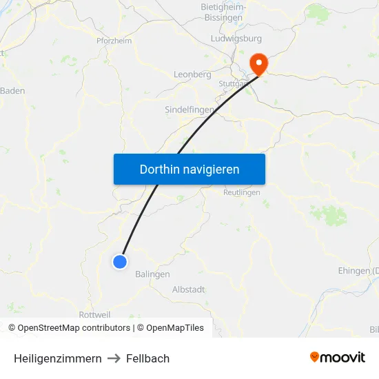 Heiligenzimmern to Fellbach map