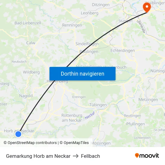 Gemarkung Horb am Neckar to Fellbach map