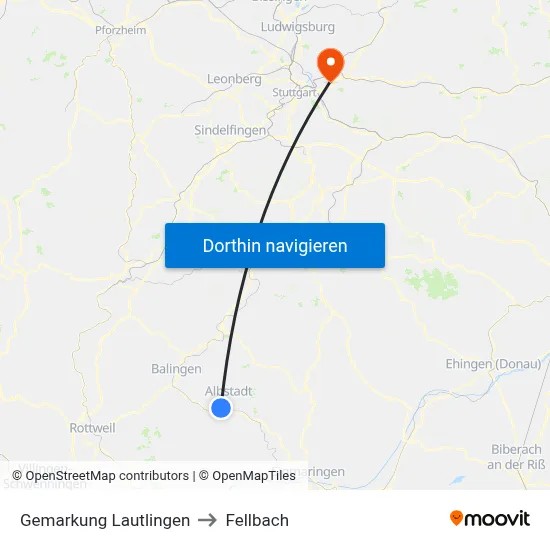 Gemarkung Lautlingen to Fellbach map