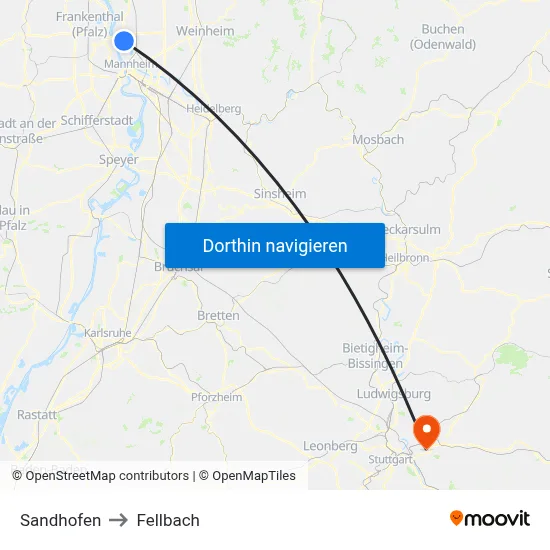 Sandhofen to Fellbach map