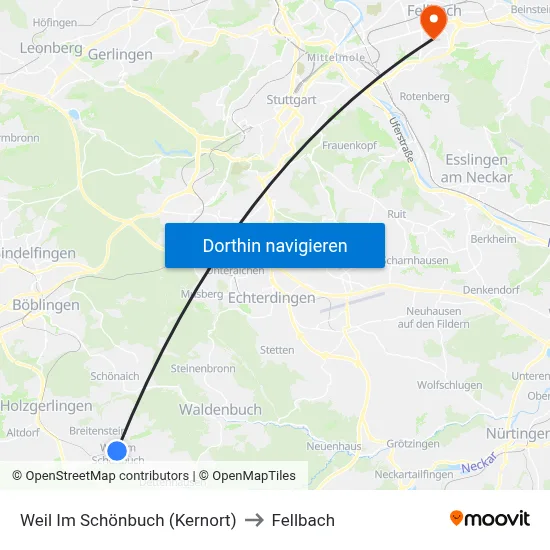 Weil Im Schönbuch (Kernort) to Fellbach map