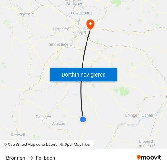 Bronnen to Fellbach map