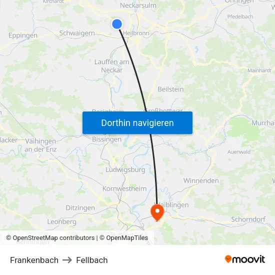 Frankenbach to Fellbach map