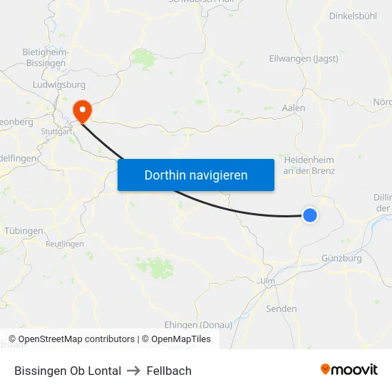 Bissingen Ob Lontal to Fellbach map