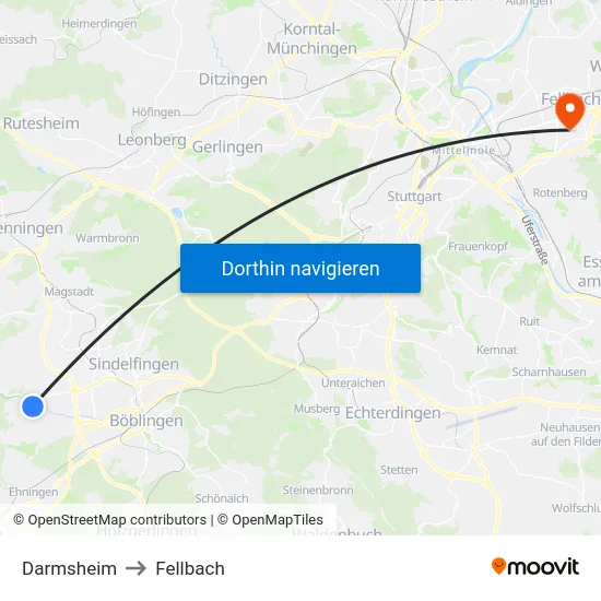 Darmsheim to Fellbach map