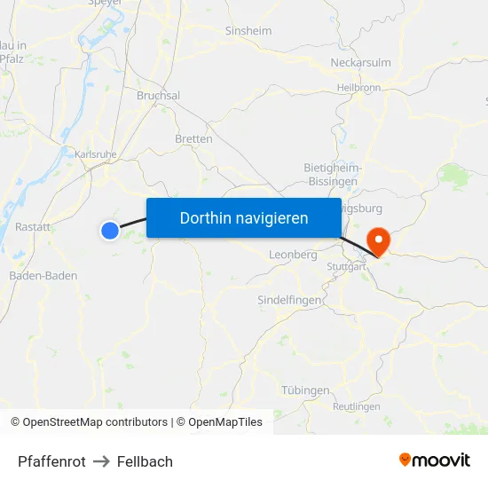 Pfaffenrot to Fellbach map
