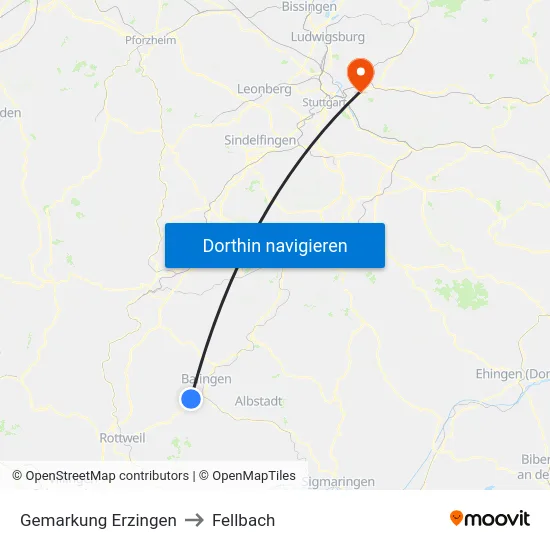 Gemarkung Erzingen to Fellbach map