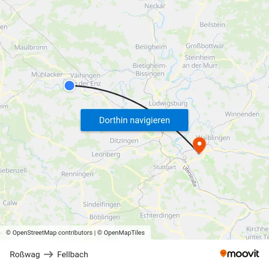 Roßwag to Fellbach map