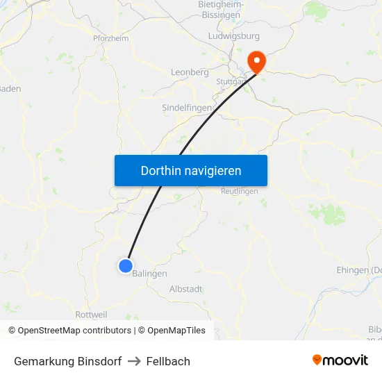 Gemarkung Binsdorf to Fellbach map