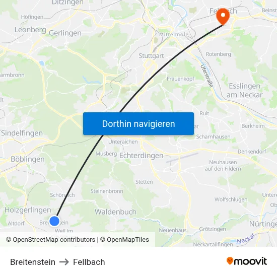 Breitenstein to Fellbach map