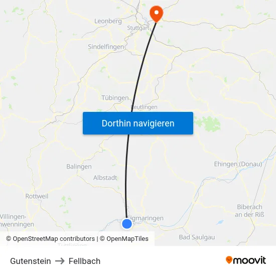 Gutenstein to Fellbach map