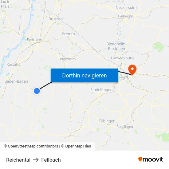 Reichental to Fellbach map
