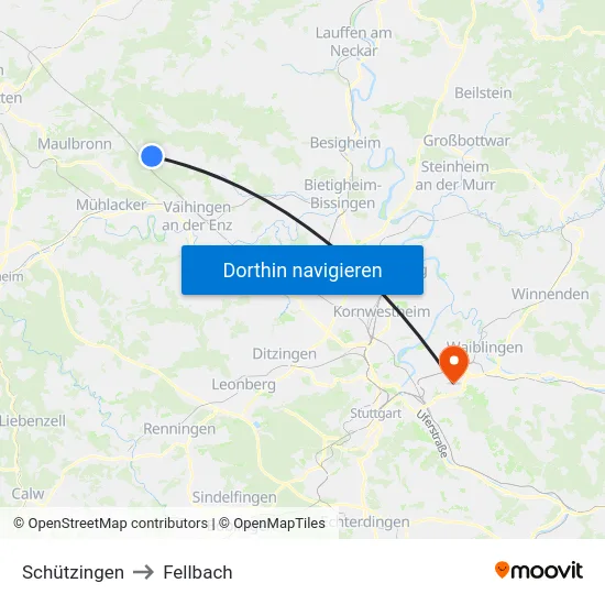 Schützingen to Fellbach map