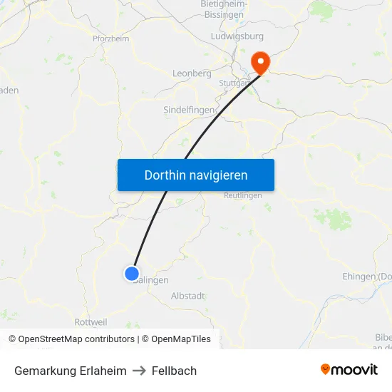 Gemarkung Erlaheim to Fellbach map