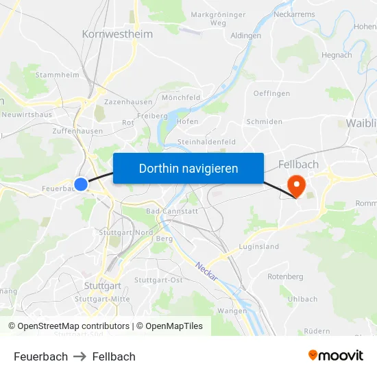Feuerbach to Fellbach map