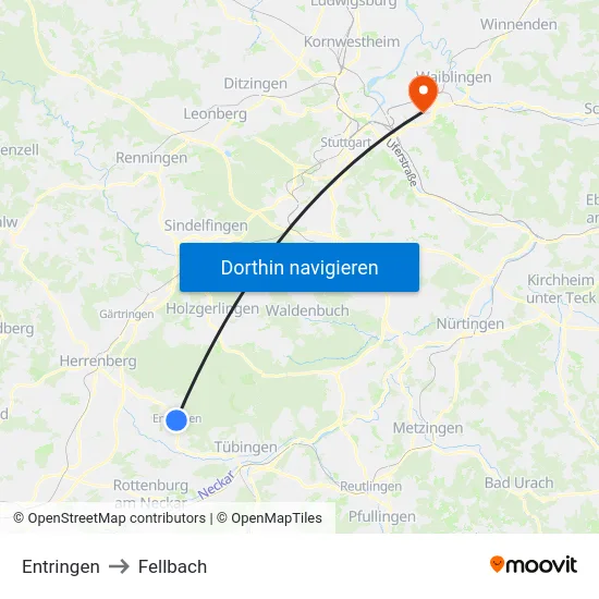 Entringen to Fellbach map