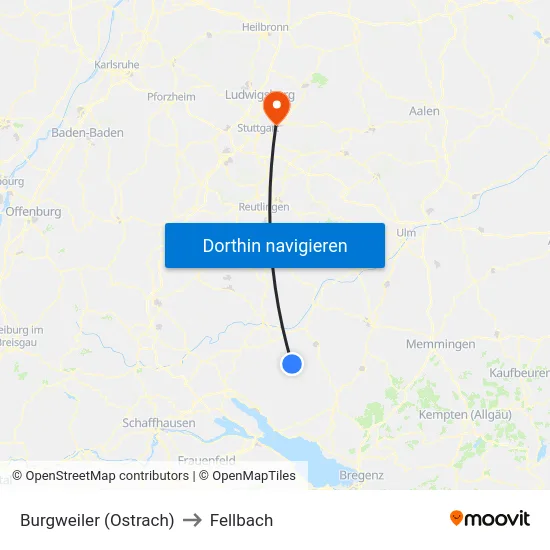 Burgweiler (Ostrach) to Fellbach map