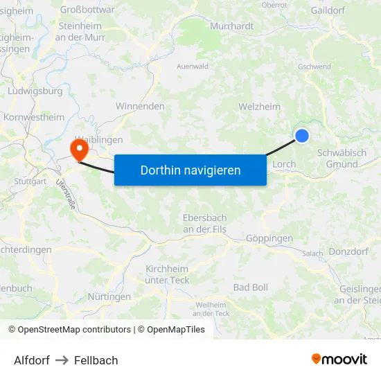Alfdorf to Fellbach map