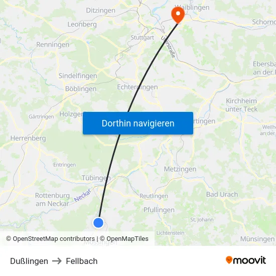 Dußlingen to Fellbach map