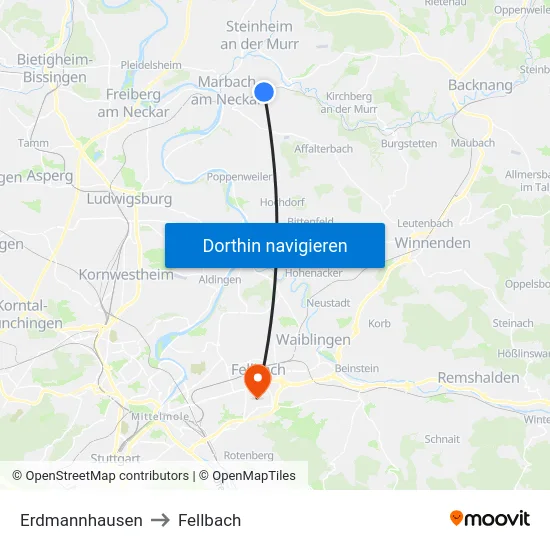 Erdmannhausen to Fellbach map