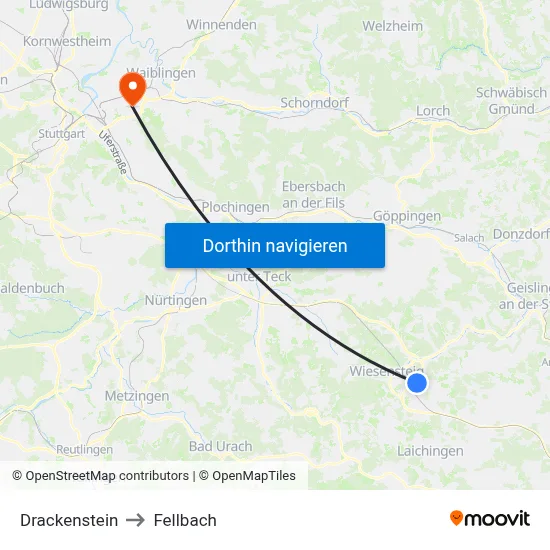 Drackenstein to Fellbach map