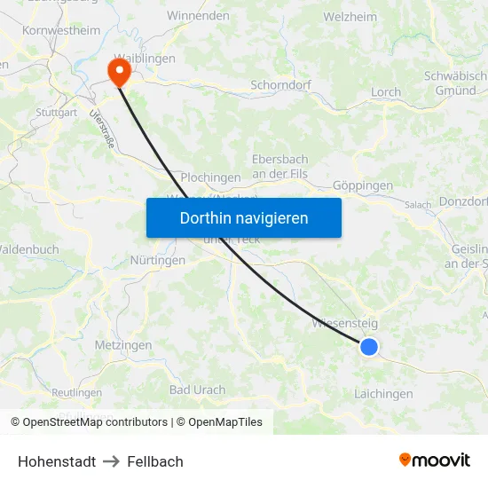 Hohenstadt to Fellbach map