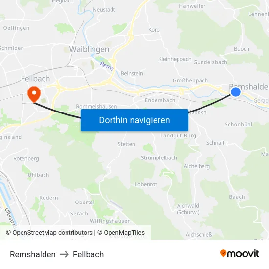 Remshalden to Fellbach map