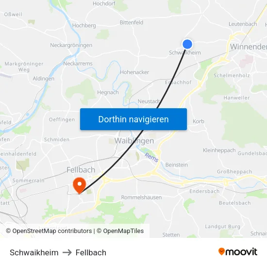 Schwaikheim to Fellbach map