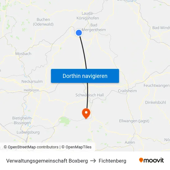 Verwaltungsgemeinschaft Boxberg to Fichtenberg map