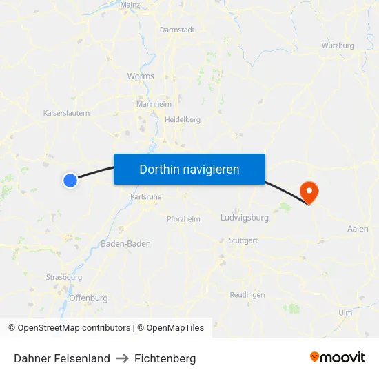 Dahner Felsenland to Fichtenberg map