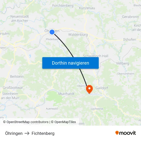 Öhringen to Fichtenberg map