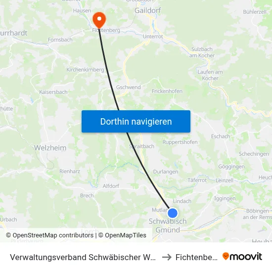 Verwaltungsverband Schwäbischer Wald to Fichtenberg map
