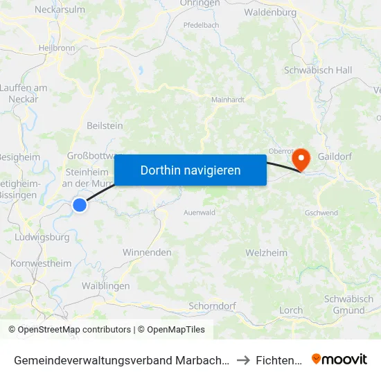 Gemeindeverwaltungsverband Marbach am Neckar to Fichtenberg map