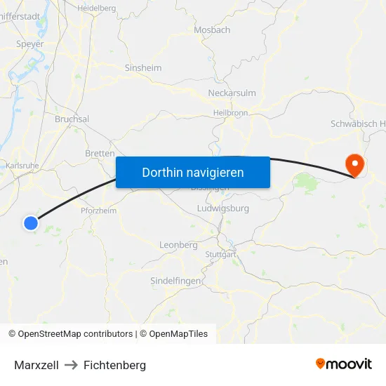 Marxzell to Fichtenberg map