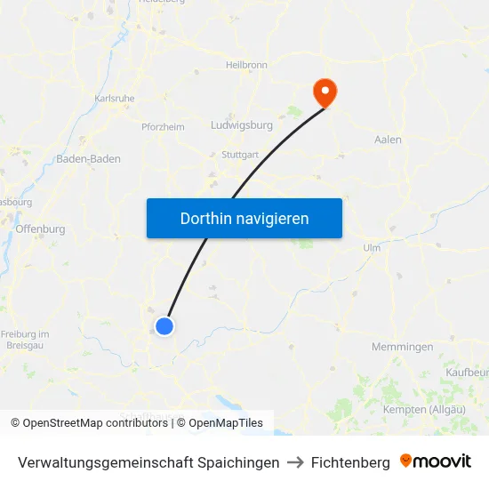 Verwaltungsgemeinschaft Spaichingen to Fichtenberg map