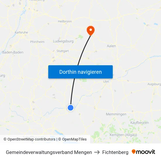 Gemeindeverwaltungsverband Mengen to Fichtenberg map