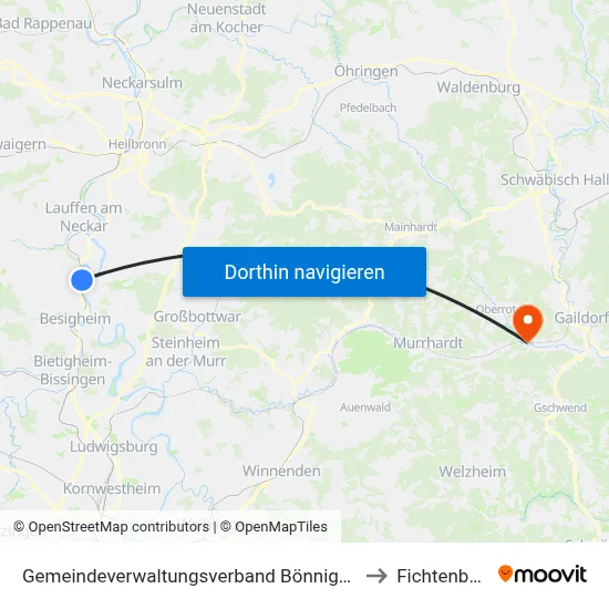 Gemeindeverwaltungsverband Bönnigheim to Fichtenberg map