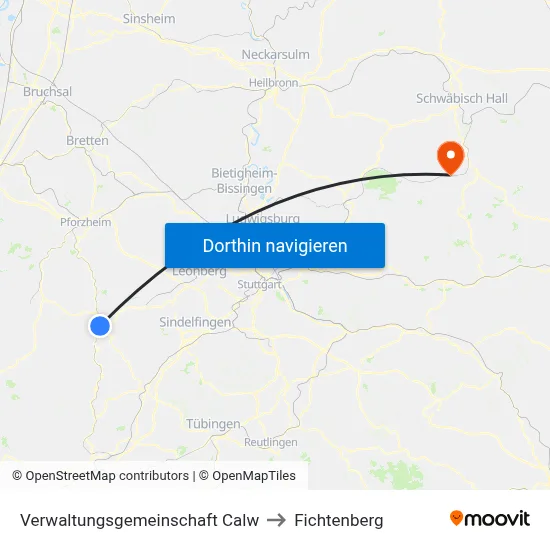 Verwaltungsgemeinschaft Calw to Fichtenberg map