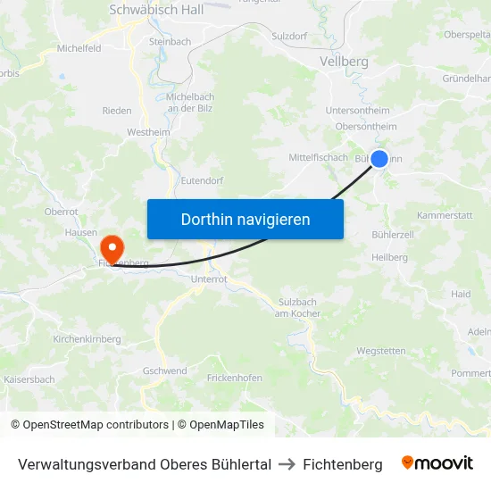 Verwaltungsverband Oberes Bühlertal to Fichtenberg map