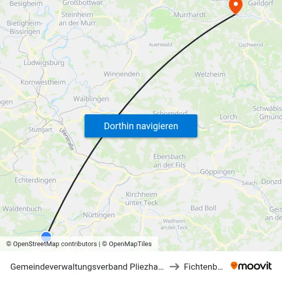 Gemeindeverwaltungsverband Pliezhausen to Fichtenberg map