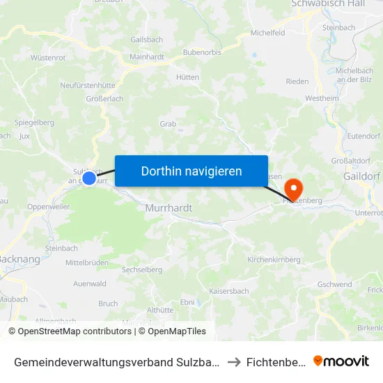 Gemeindeverwaltungsverband Sulzbach to Fichtenberg map