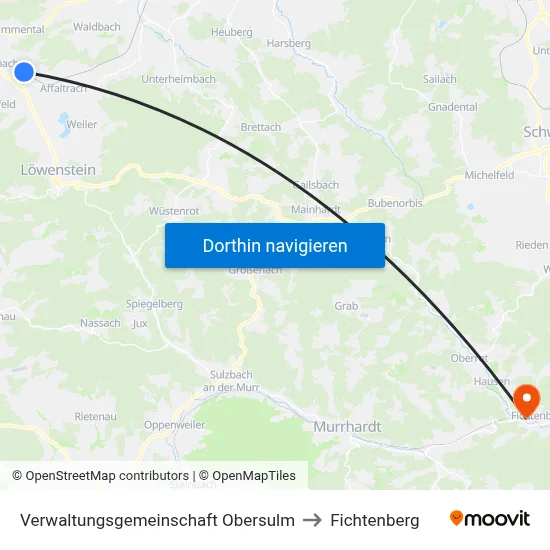 Verwaltungsgemeinschaft Obersulm to Fichtenberg map